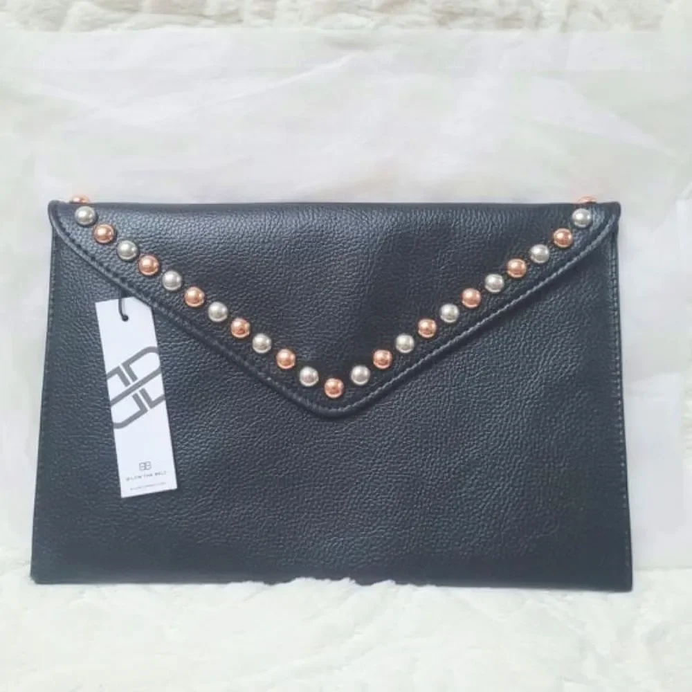 B-Low the Belt Set Studded Black Clutch Purse Dust Bag Red Card Case All New